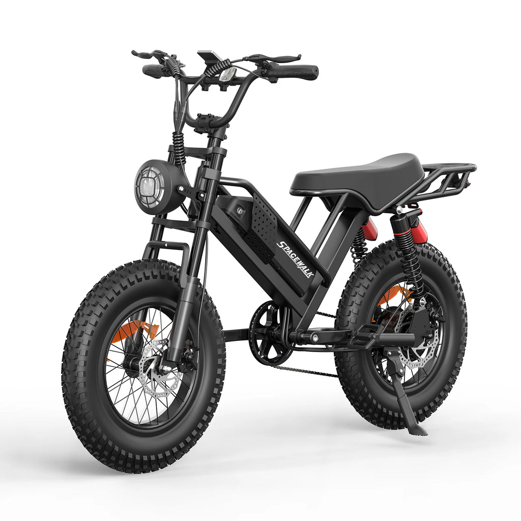 Spacewalk Mountain Electric Bike , 20" Fat Tire Ebike, Wider Seat 750W Peak Motor, Removable Battery, 4X Suspension Ebike