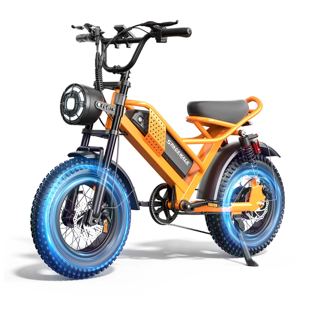 Spacewalk Mountain Electric Bike , 20" Fat Tire Ebike, Wider Seat 750W Peak Motor, Removable Battery, 4X Suspension Ebike