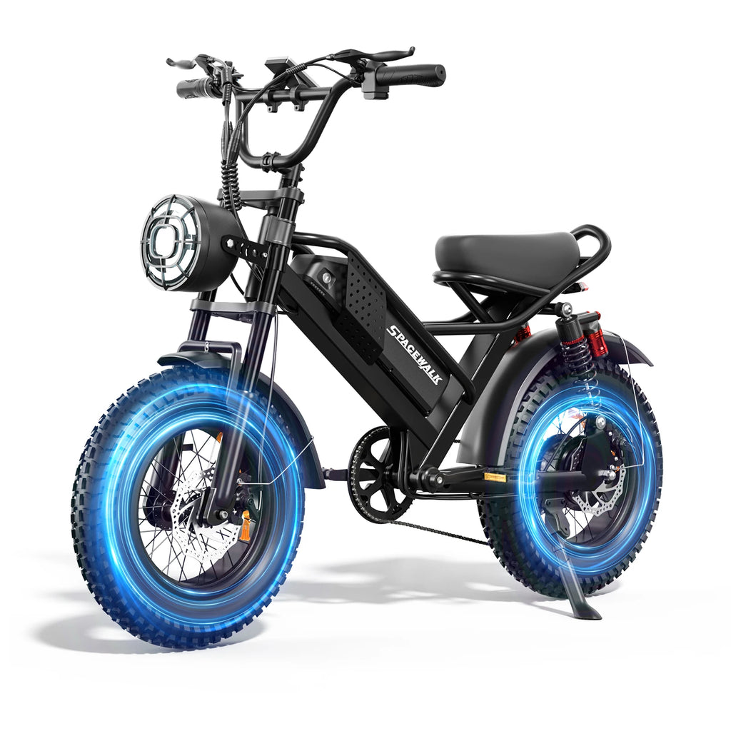 Spacewalk Mountain Electric Bike , 20" Fat Tire Ebike, Wider Seat 750W Peak Motor, Removable Battery, 4X Suspension Ebike