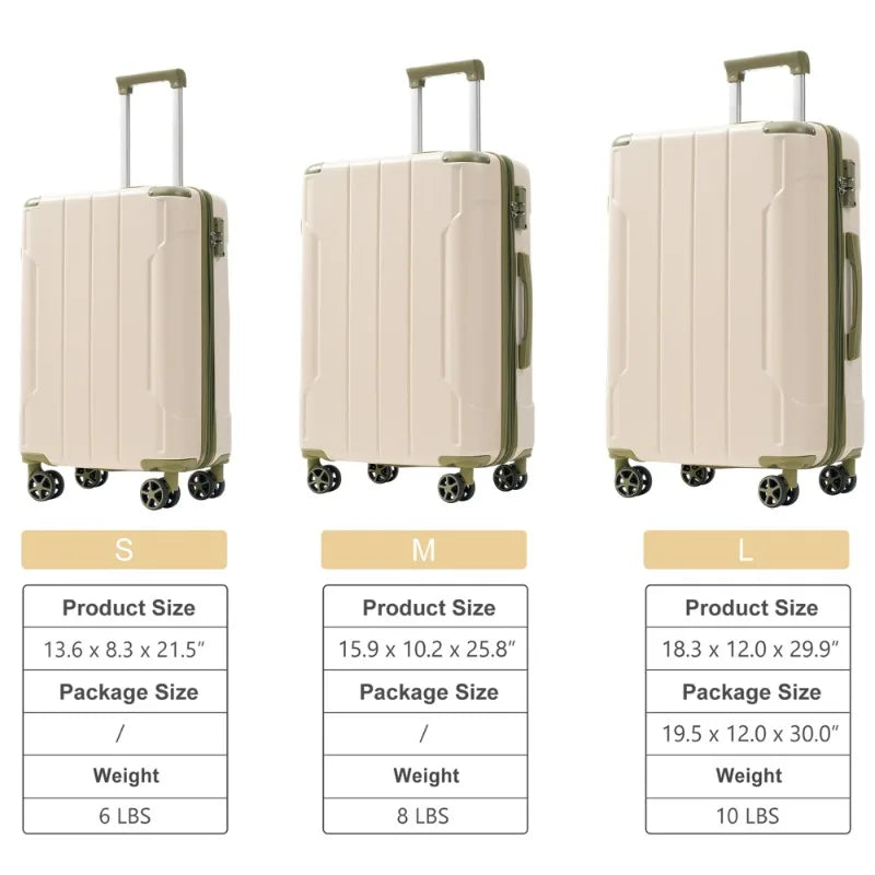 3 Piece Expandable Hardshell ABS Luggage Set with Double Spinner Wheels TSA Lock 20 24 28 Inch White Green