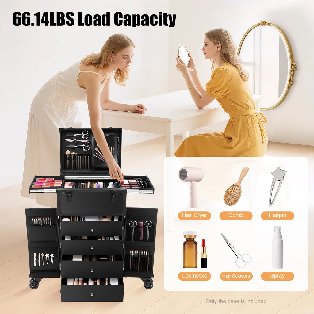 31.15inch Professional Rolling Makeup Case 4 Drawers Pro Makeup Artist Cosmetic Train Case Makeup Organizer Travel Case