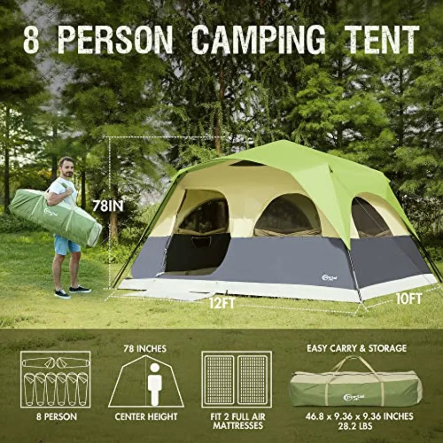 Portal 8 Person Instant Tent for Camping Large Water Resistant Cabin Family Tent Easy Setup with 5 Large Mesh Windows Rainfly C