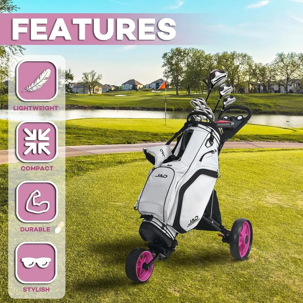 3-Wheel Deluxe Ladies Golf Push Cart - Lightweight, Easy Fold, Pull Cart for Women Golfers