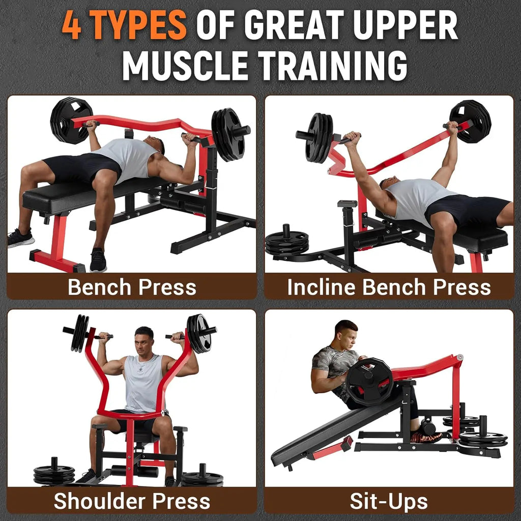 Chest Press Machine with Adjustable Bench and Converging Arms Bench Press and Chest Workout Machine Features Flat for Home Gym