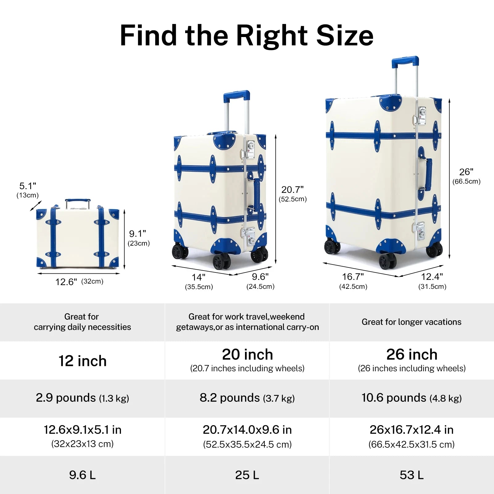 Urecity Travel Suitcases 3Pcs Large Capacity Vintage Luggage With TSA Lock Hot Rolling Suitcase On Wheels 12"20"26" Luggage