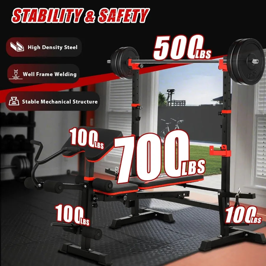 1500LBS 8 in 1 Olympic Weight Bench Set with Leg Extension/Curl and Preacher Curl, Bench Press Set and barbell Rack with Safety