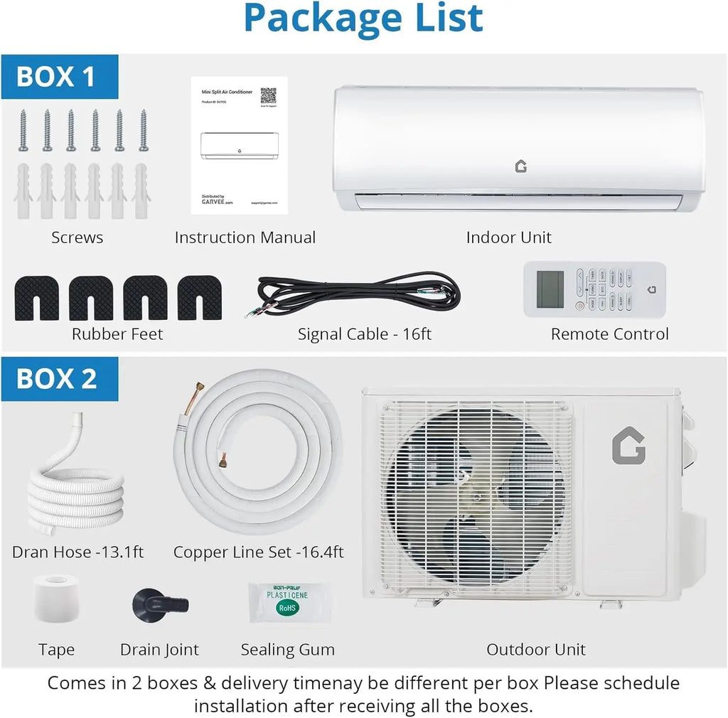 9000 BTU WiFi Mini Split AC & Heat Pump System, 20 SEER2 208-230V Ductless Air Conditioner for up to 450 Sq.Ft, Alexa Compatible