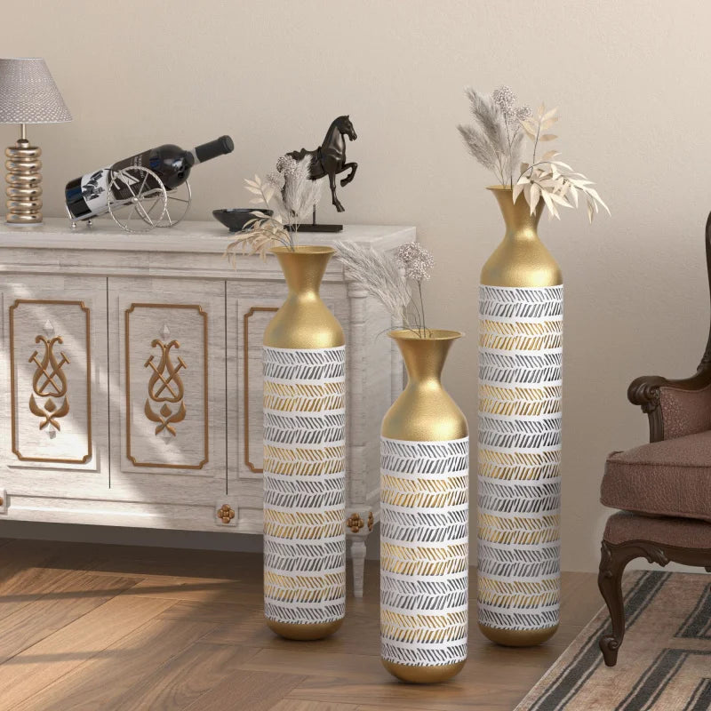 Metal Glazed Floor Vase Set Oversized Vintage Grey 24/28.7/33.5\" Family Farmhouse Pampas Prairie Twigs For Living Room Floor US