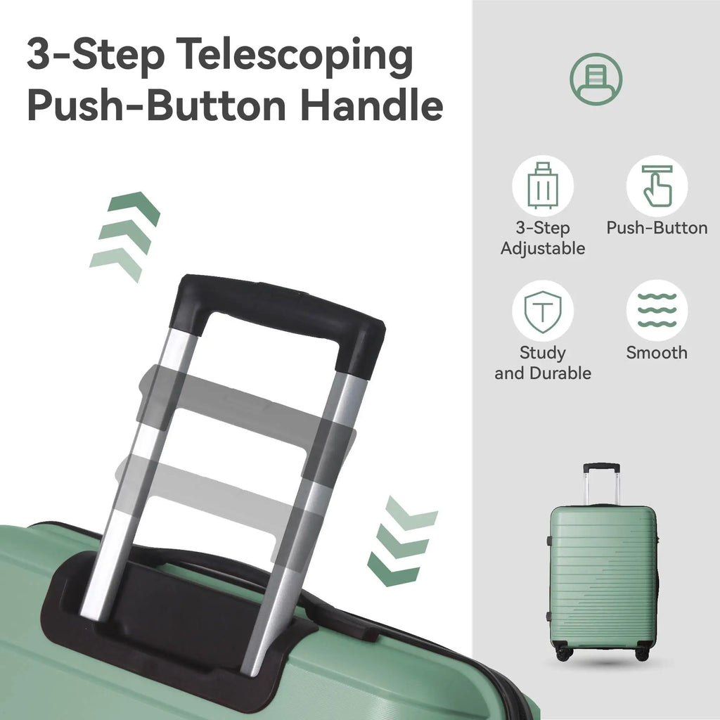 3 Piece Luggage Set Hardshell Spinner Suitcase TSA Lock Lightweight 20 24 28 Inch Green for Travel Business Trip with 360 Wheels