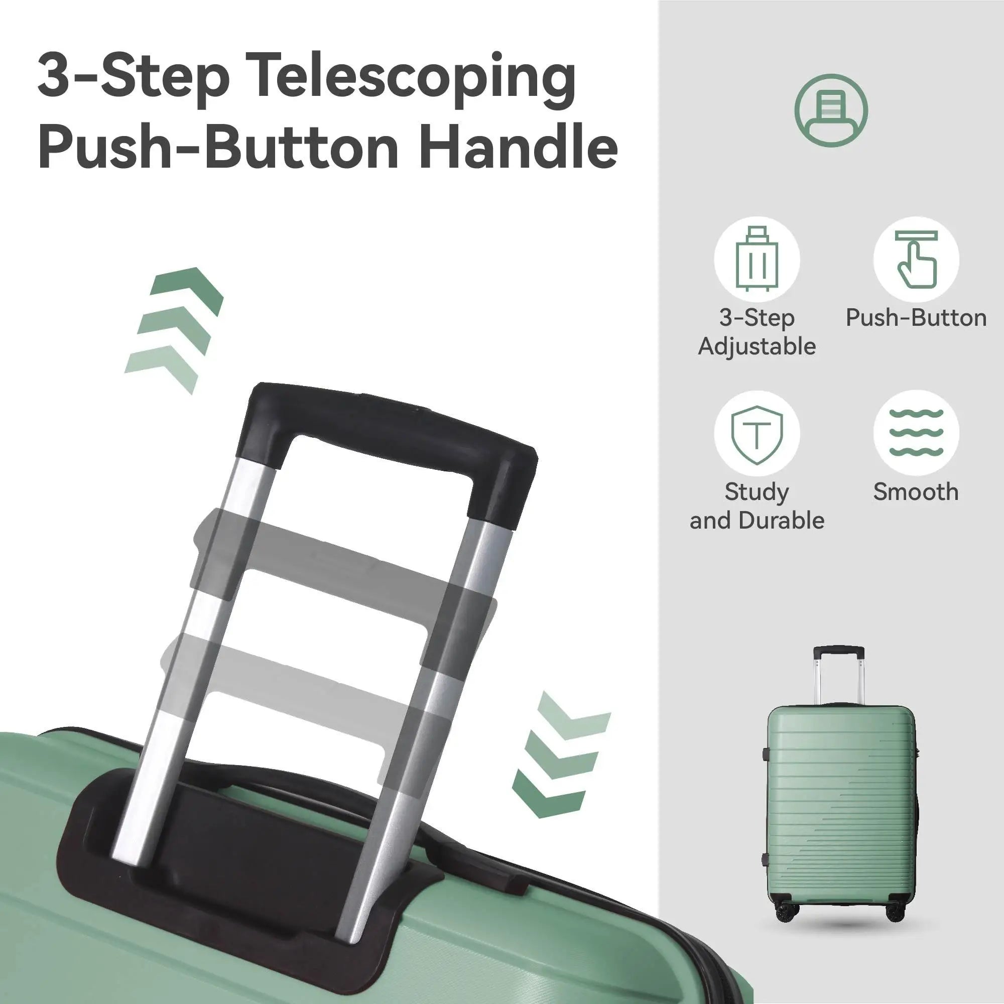 3 Piece Luggage Set Hardshell Spinner Suitcase TSA Lock Lightweight 20 24 28 Inch Green for Travel Business Trip with 360 Wheels