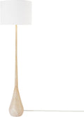 65" Japandi Floor Lamp with Wood-Toned Finish, White Cotton Shade, E26 Base, On/Off Switch, 5-Ft Cord