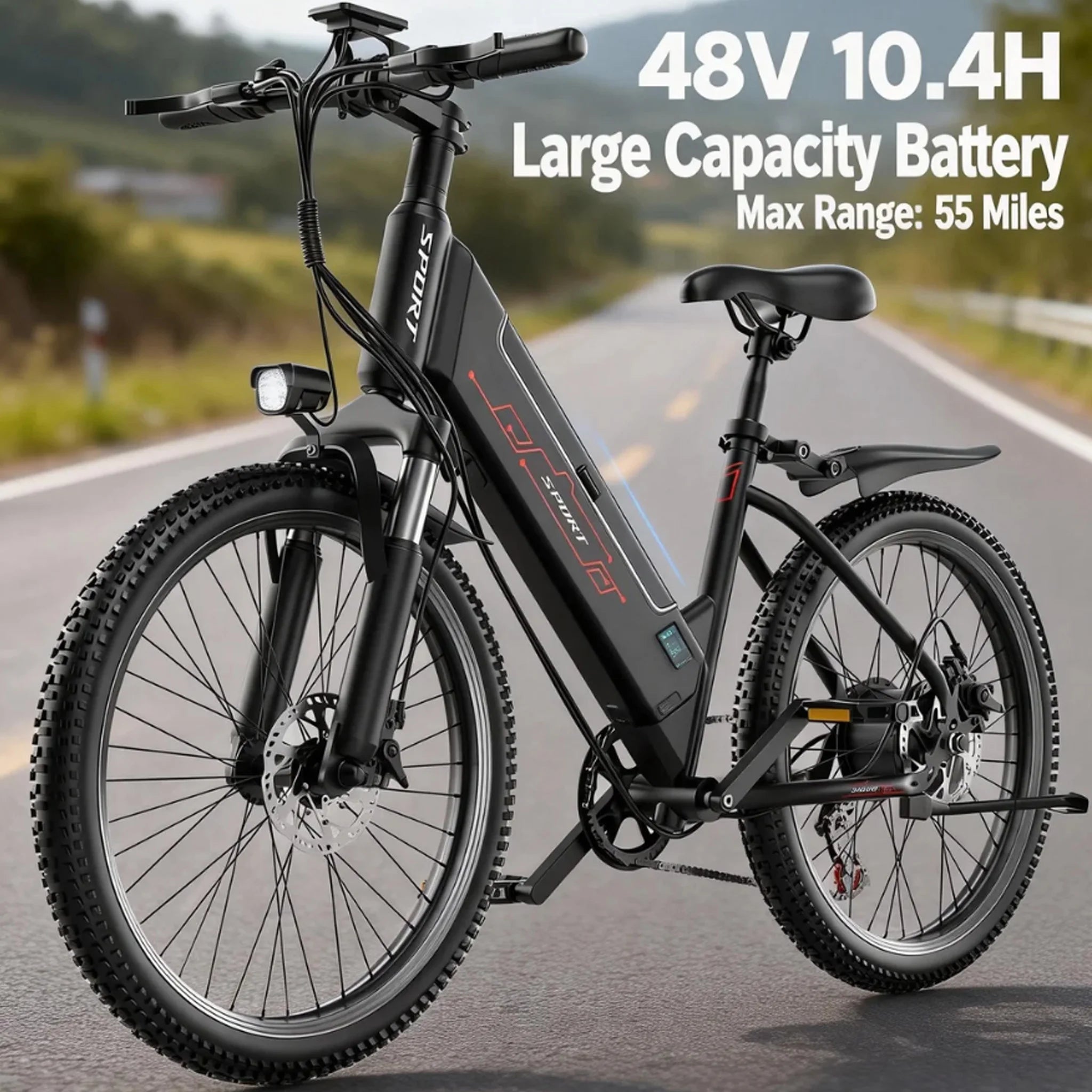 750W Adult Electric Bike, 48V10.4AH Electric Mountain Bike, 7-speed Variable Speed E Bike, 28MPH All-terrain Electric Bike