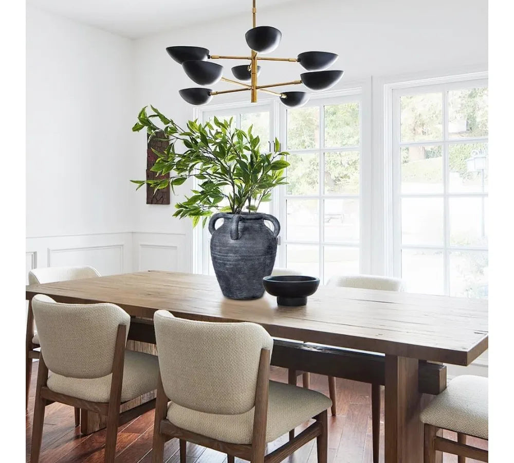 Handmade Terracotta Vase 9.8" Tall Vintage Rustic Ceramic Flower Pot with 4 Handles Matte Finish Home Office Café Decor