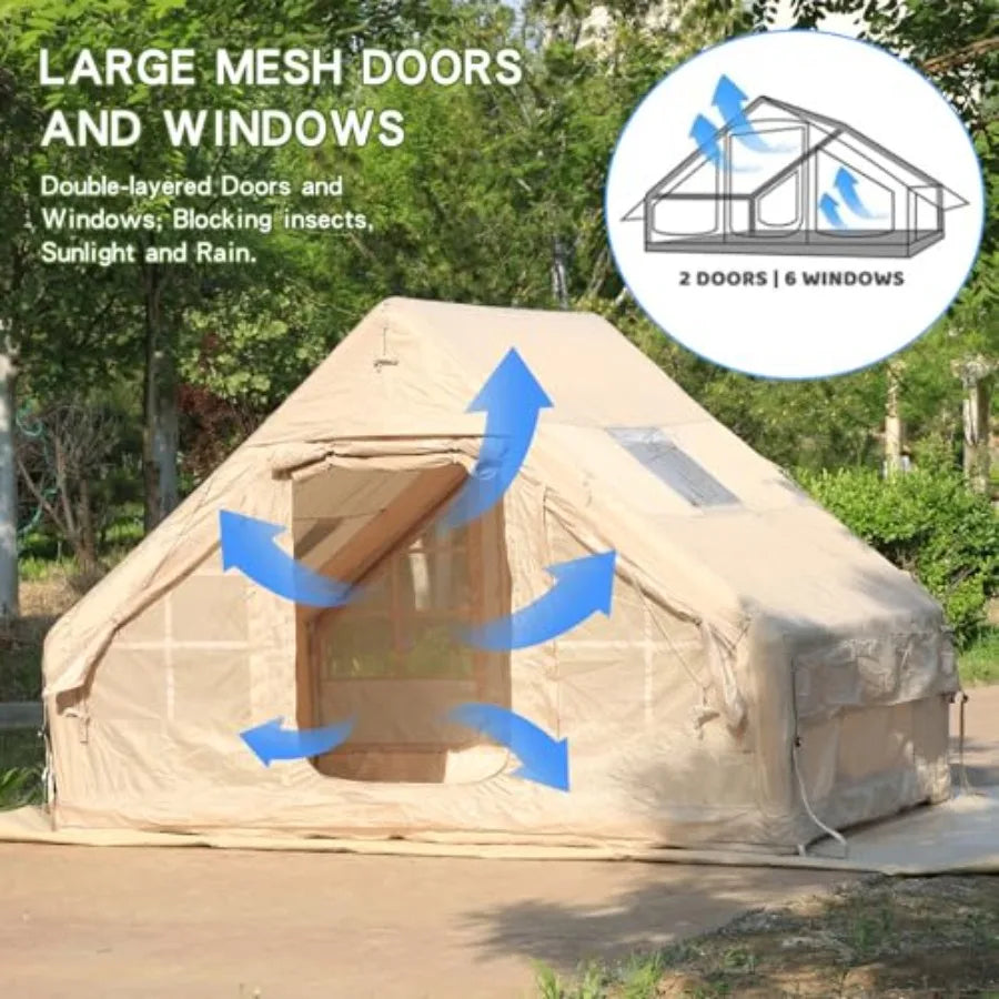 Inflatable Tent for Camping4/6 Person Blow Up Air Glamping Room Tent House with Stove
