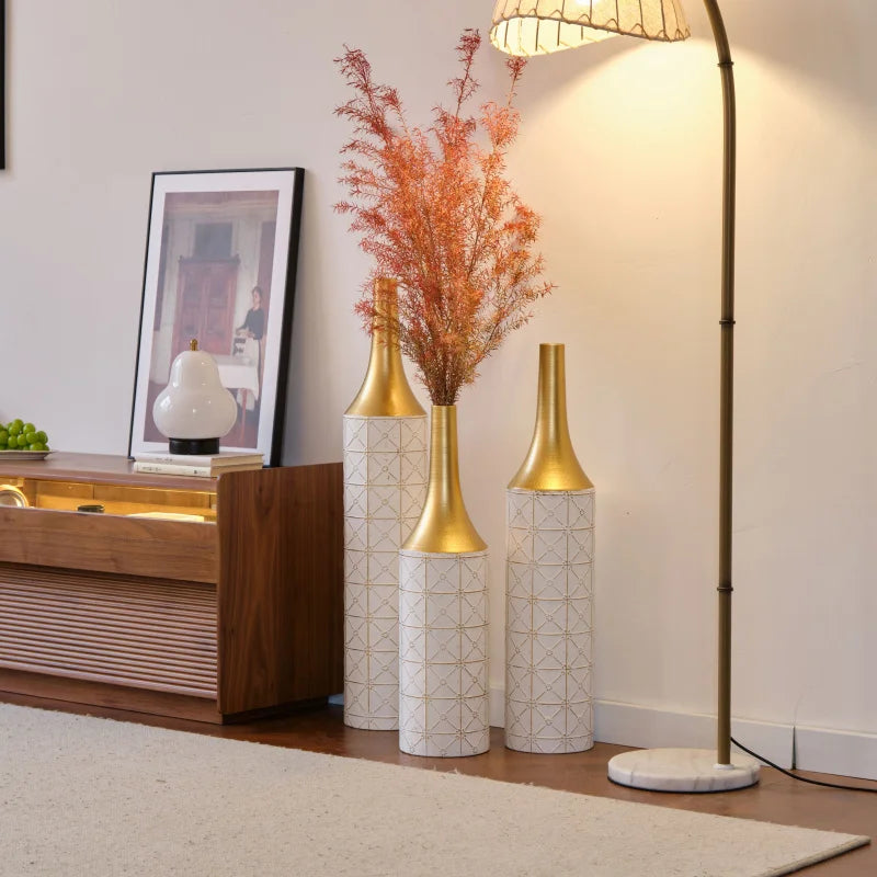 Set Of 3  Metal Vases Home Decoration White Glazed 24in/28.7in/33.5in Gorgeous Home Living Room Floor Decor Large Iron Vases USA
