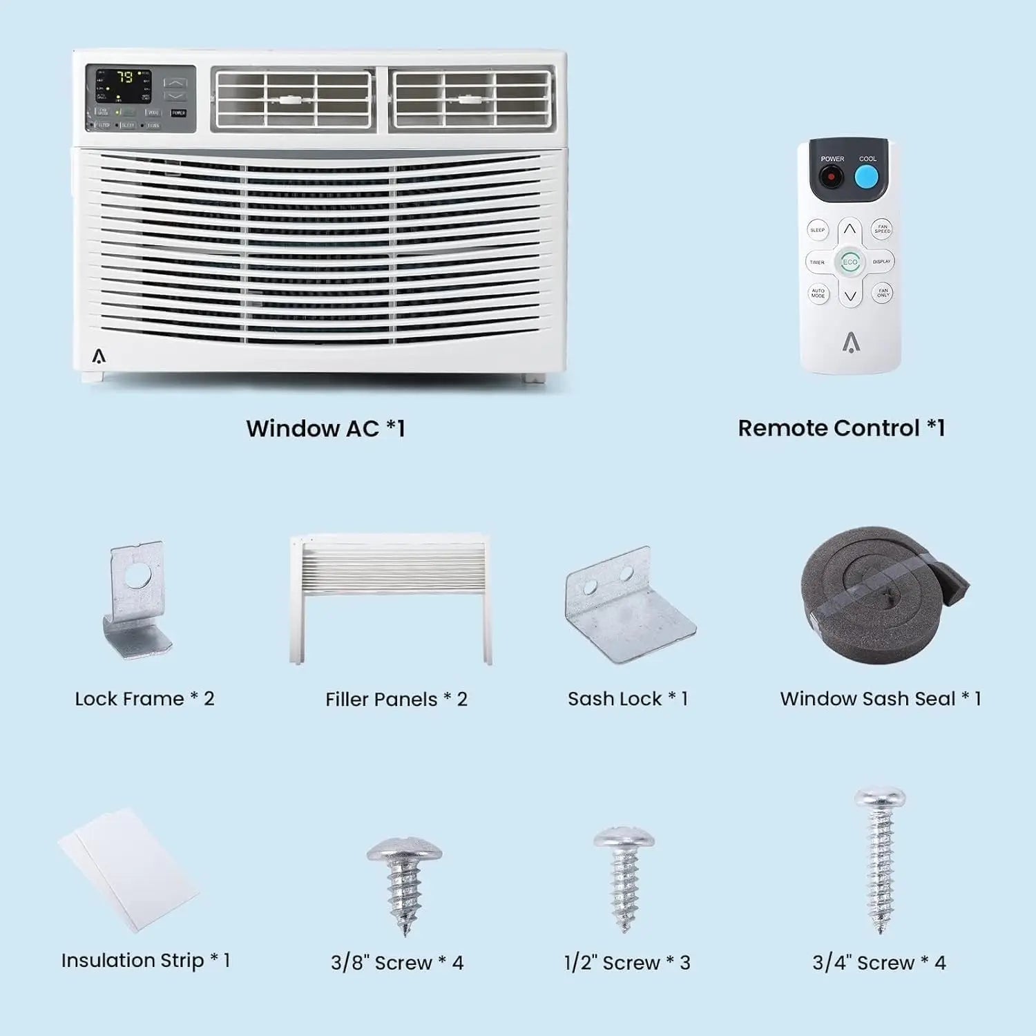 6000/8000/10000 BTU Window Air Conditioner Cools 250-450 Sq.Ft Window AC Unit With Remote Control 3 Speeds For Home Commercial