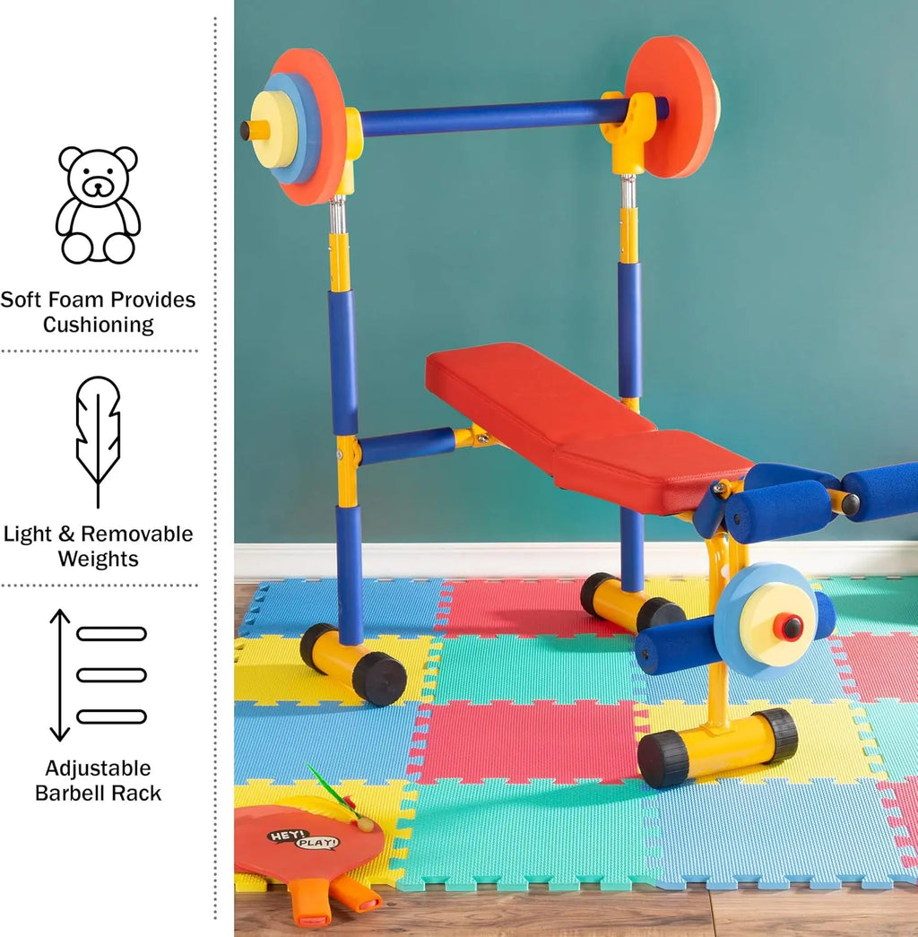 Children's Fitness Set: Adjustable Weight Bench, Barbell, and Foam Weights for Safe Play