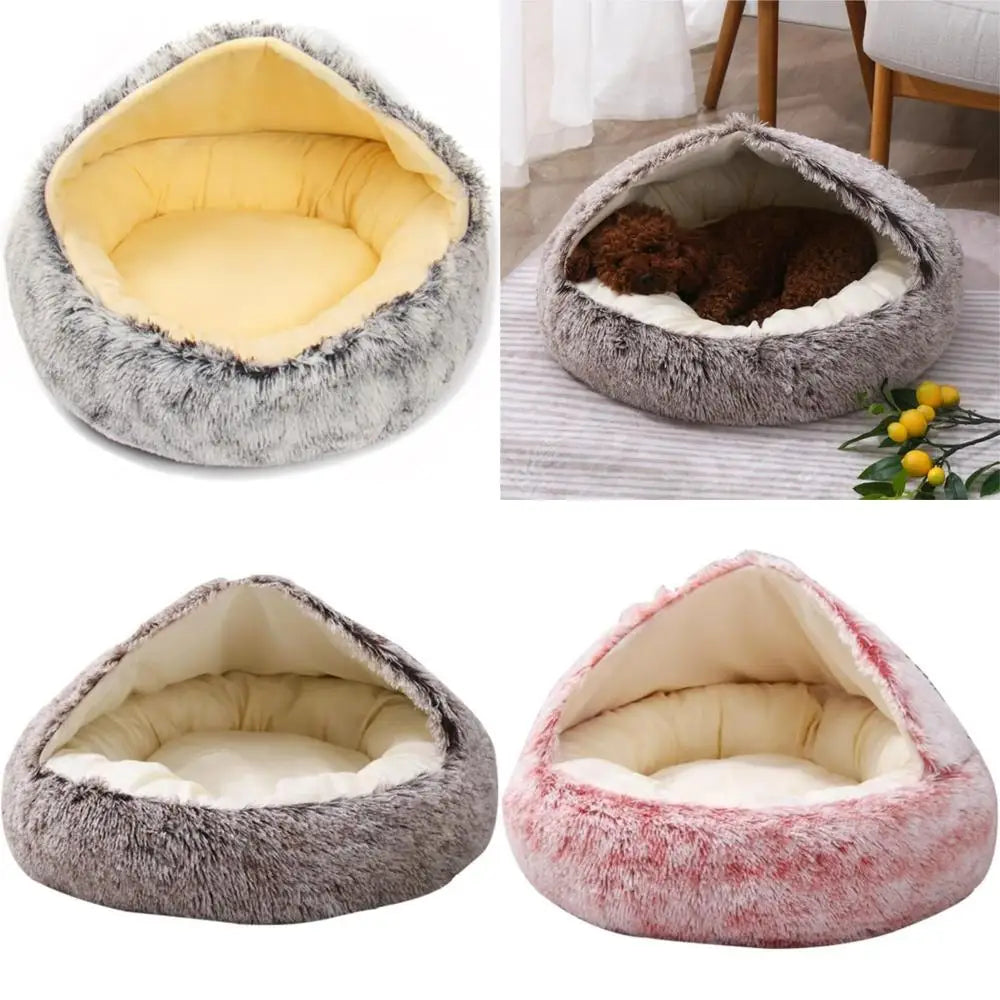 Autumn Winter Warm Plush Pet Bed for Cats and Dogs - Cozy Closed Nest Pad for Comfortable Sleeping