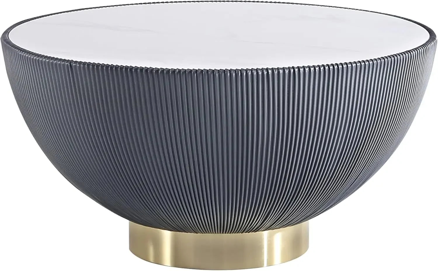 Anderson Modern 28.15" Round Coffee Table 2.0 - Ceramic Marble Tabletop, Elegant Pleated Leatherette Details