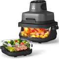 Portable Glass Air Fryer - 1500W, 4.2 QT & 6-Cup Dual Glass Containers, 4-in-1, 60 Min Timer, 140°-400° Adjustable, Microwave, F