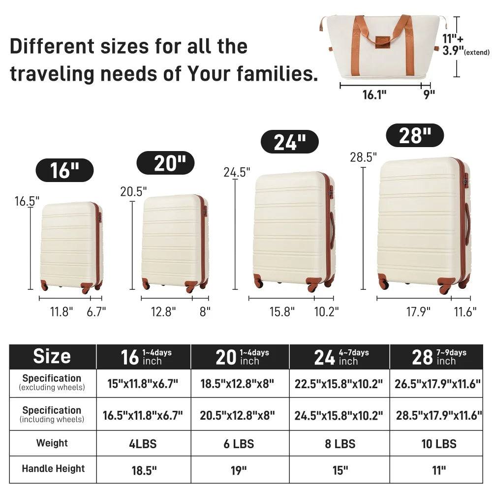 Hardshell Luggage Set 4Pcs Spinner Wheels Suitcase with TSA Lock Lightweight Expandable Travel Suitcase Rolling Luggage Carry On