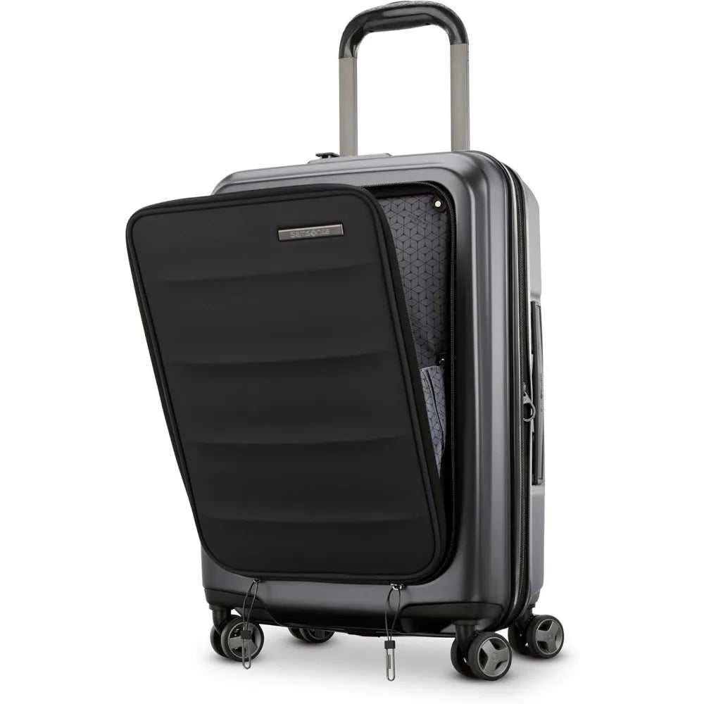 Front Pocket Expandable 21-Inch Hardside Luggage: Durable Impact Resistant with 360° Spinning Wheels for Travel