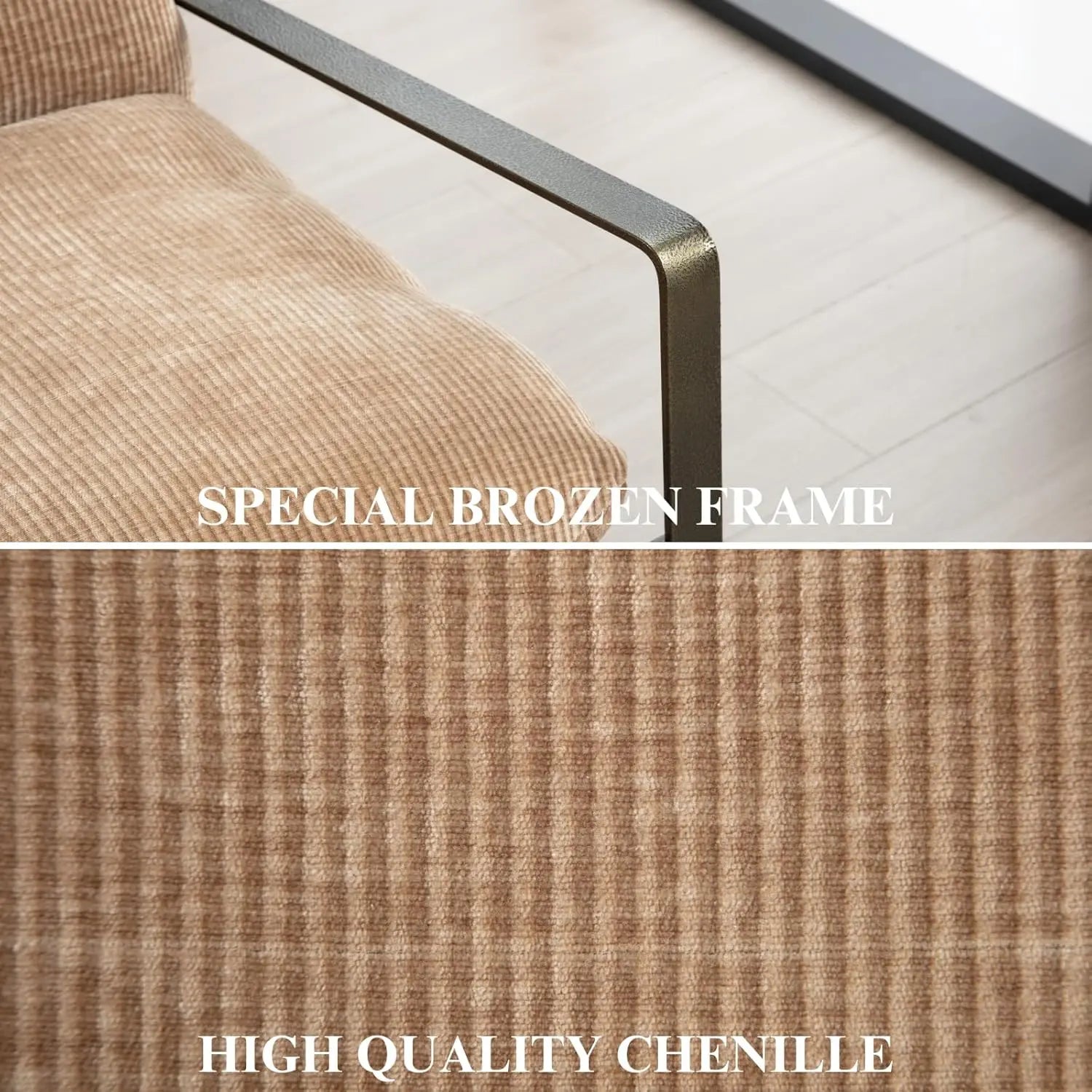 Mid-Century Accent Chair Armchair, Comfy Chenille Leisure Chair Lazy Chair with Brozen Metal Leg for Living Room Bedroom