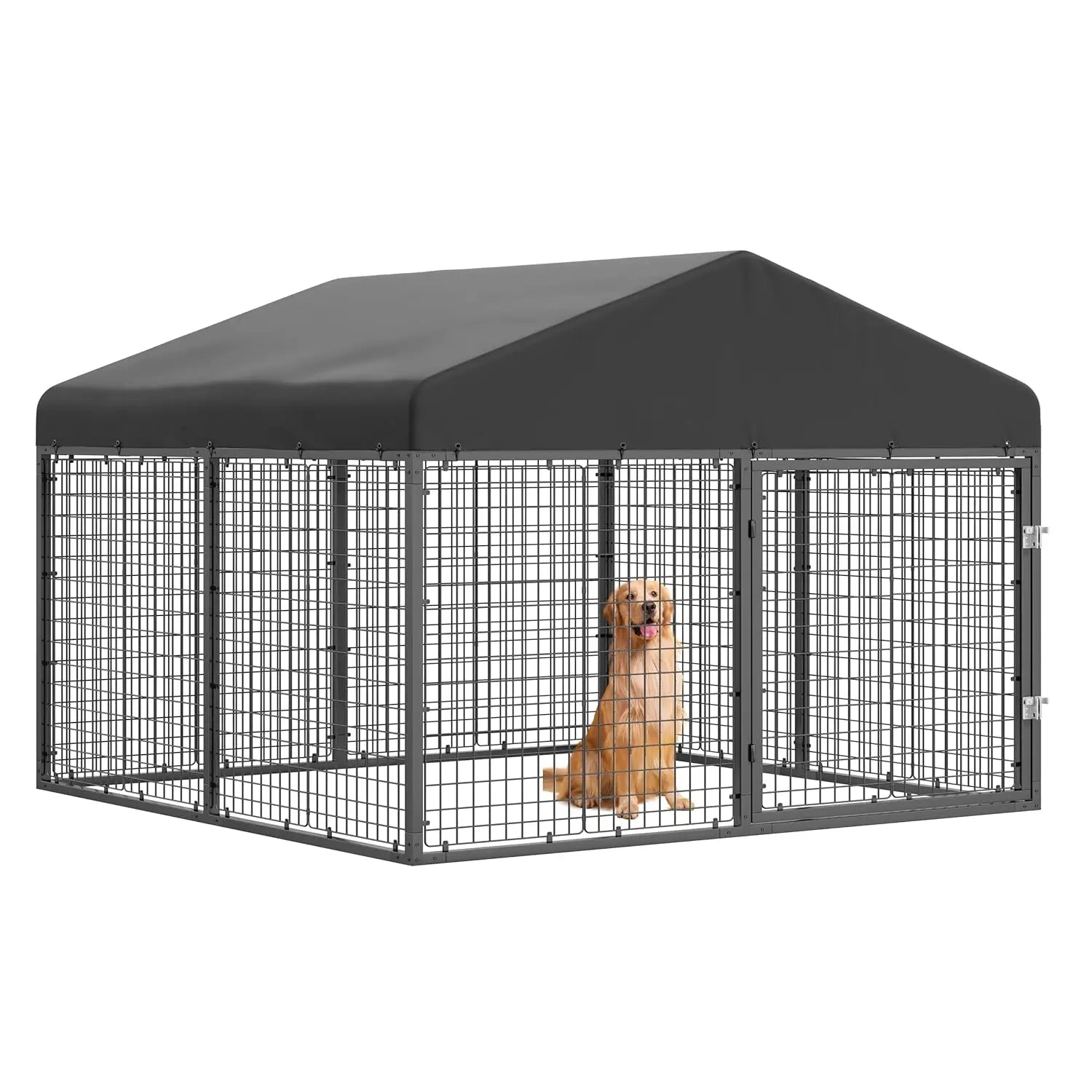Large Outdoor Dog Enclosure,Heavy Duty Dog Cage with Roof,Galvanized Steel Dog Kennel Fence with Double Safety, Customized