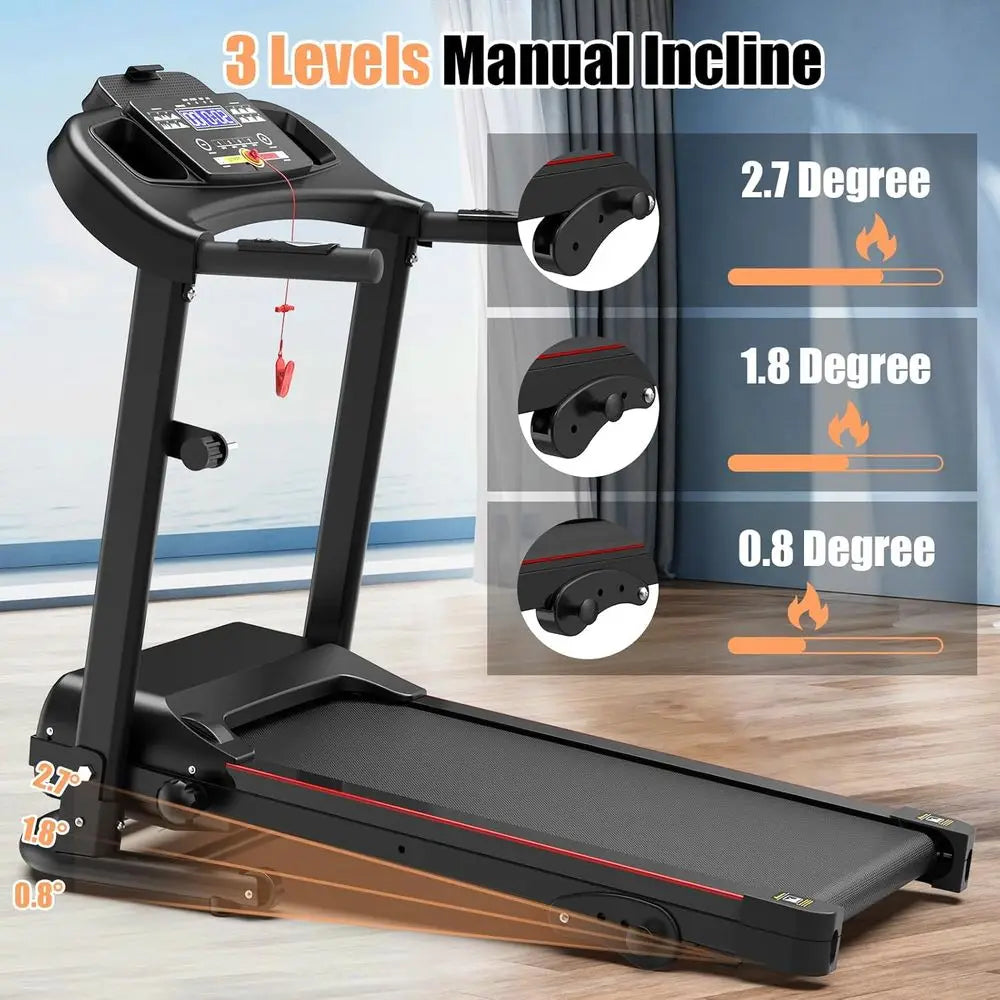 Portable 3-Level Incline Treadmill for Home Use, 265 lbs Capacity, 0.5-7.6 MPH Speeds, 2.5 HP Motor, 12 Built-in Programs, LED D
