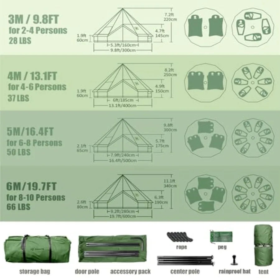 Canvas Bell Yurt Tent with Stove Jack Waterproof Luxury 4 Season Tents for Family Outdoor Camping 100% Cotton Green Glamping Te