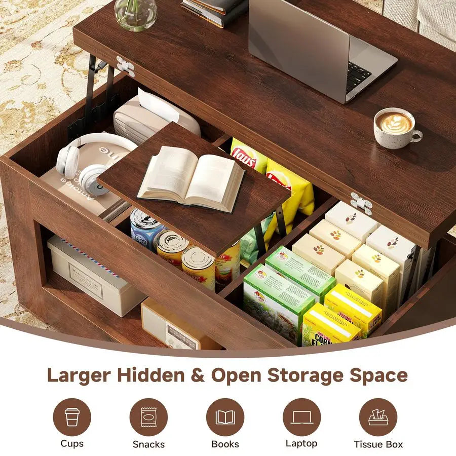 Lift Top Coffee Table, 4 in 1 MultiFunction Lift Coffee Table with Storage and Hidden Compartment, Convertible Coffee Tables to