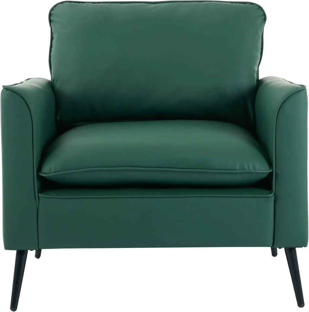 Modern Accent Living Room Chairs, Leather Oversized Single Sofa Chair with Metal Legs, Mid Century Comfy Armchair for Bedr
