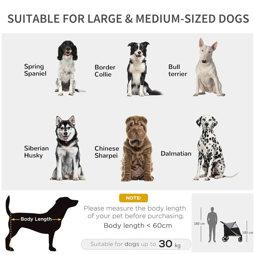 One-Click Foldable Doggy Stroller for Medium Large Dogs, Pet Stroller with Storage, Smooth Ride with Shock, Customized