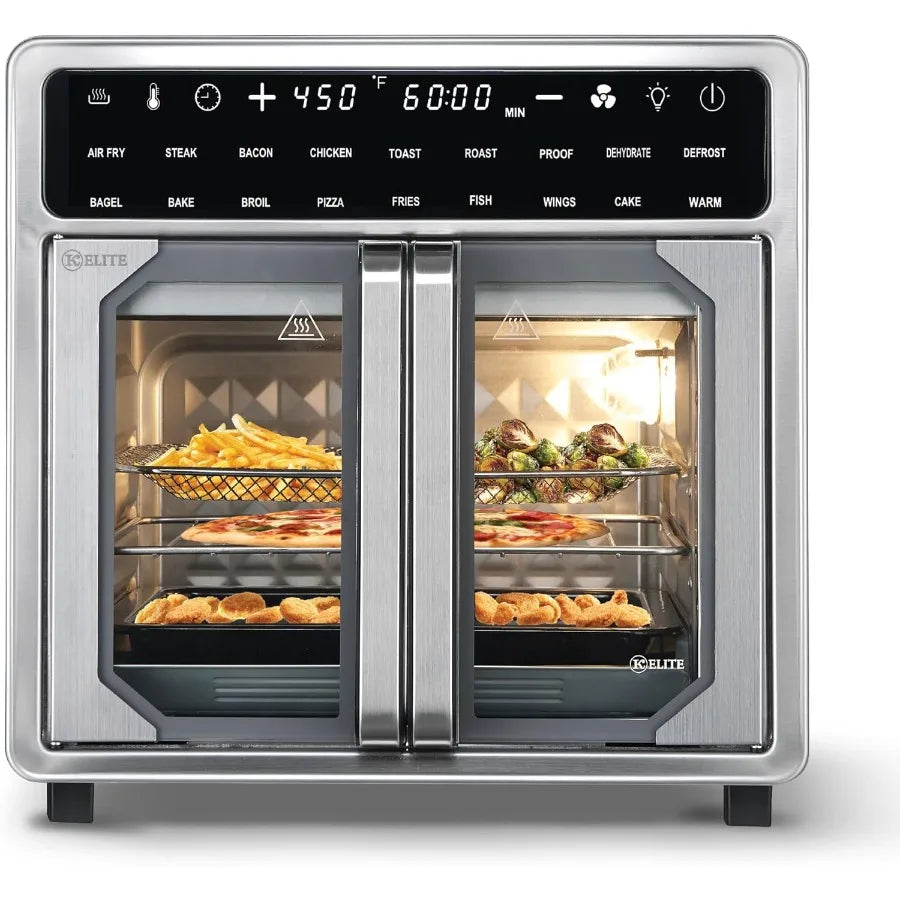 Kitchen Elite 16 Quart French Door Air Fryer Oven Family Size Countertop Convection Cooker with LED Display Stainless Steel Ide