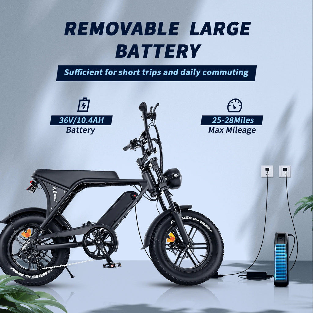 16-inch Small Fat Tire Electric Bicycle for Adults&Teens 500W 36V 10.4Ah Commuter/Mountain Ebike with 7-Speed Dual-disc Brakes
