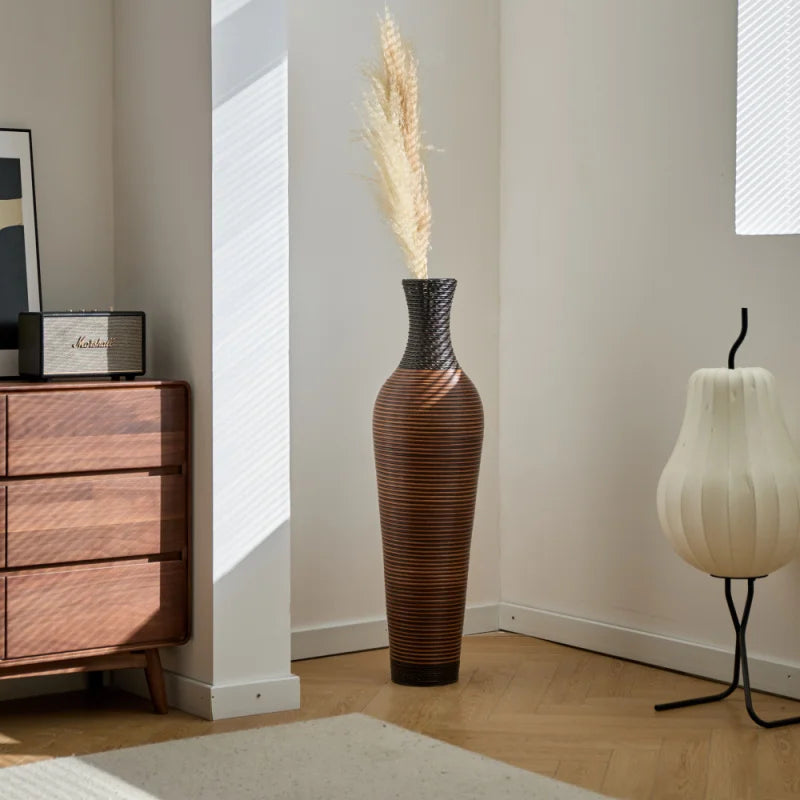 39 Inch Tall Black Gray PVC Rattan Floor Vase Hand-Woven Decorative Vase For Outdoor Farmhouse Boho Style For Home Decor Living