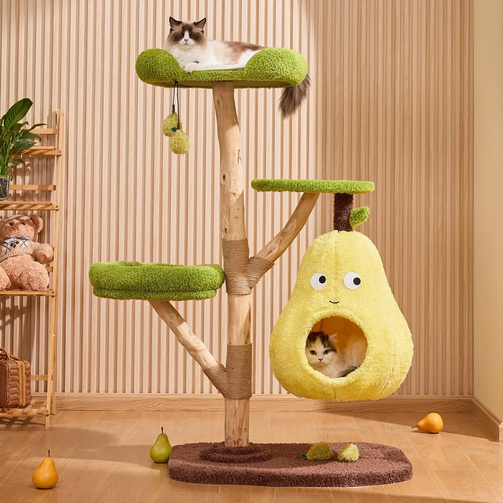 Luxury Cat Tree for Indoor Cats, All-in-One Tall Wood Cat Tree with Scratching Post, Multi-Level Pear Bed for Home, Customized