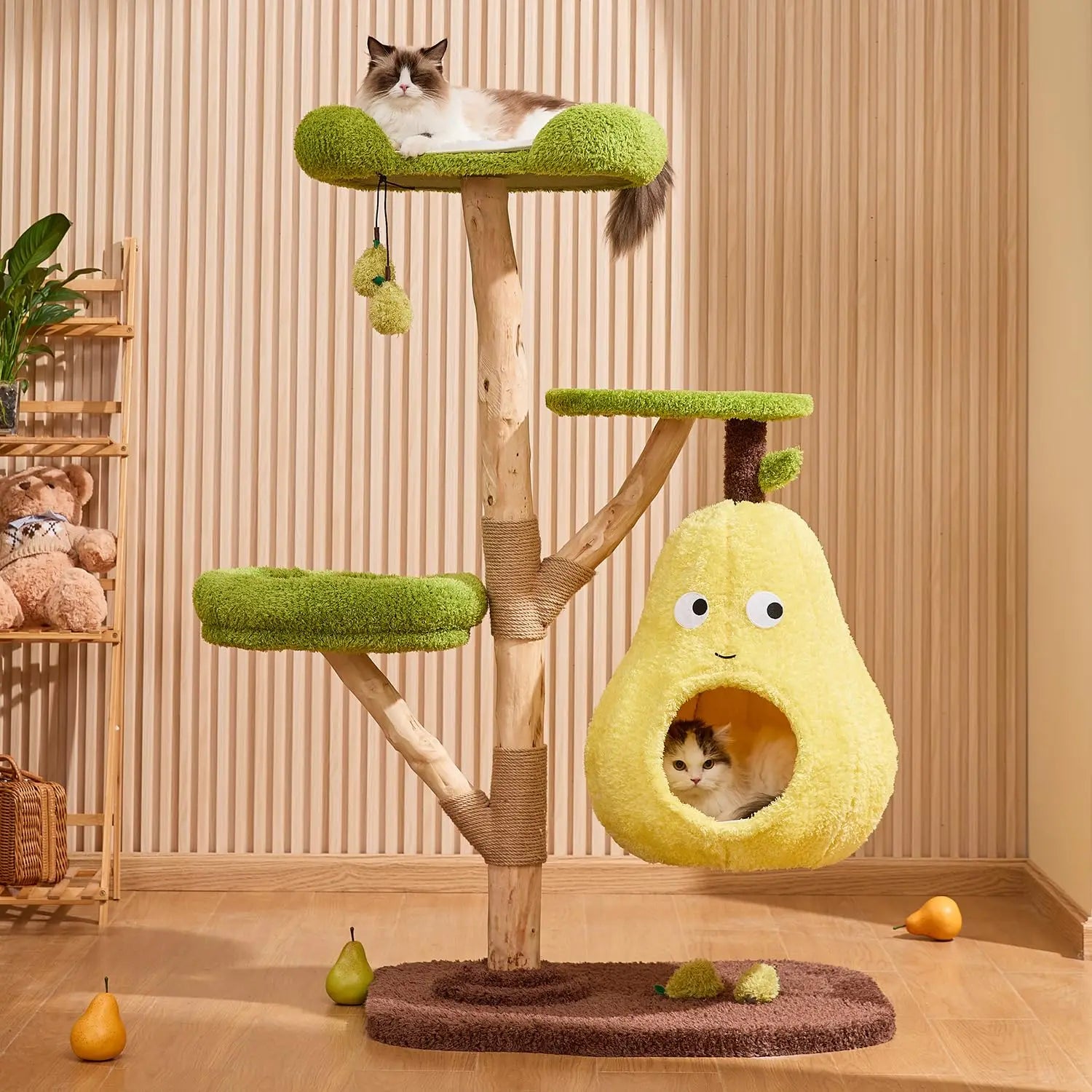 Luxury Cat Tree for Indoor Cats, All-in-One Tall Wood Cat Tree with Scratching Post, Multi-Level Pear Bed for Home, Customized