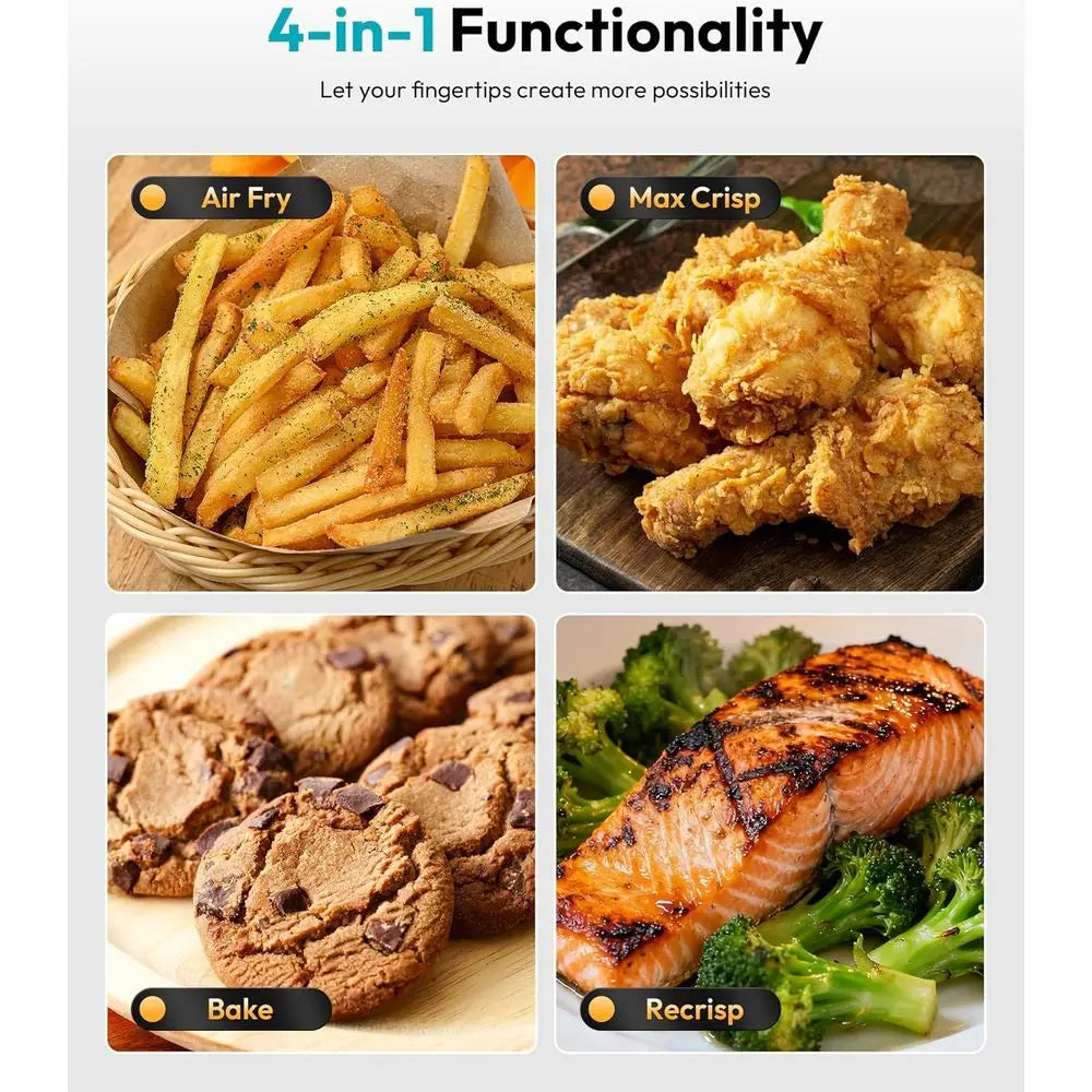 Portable Glass Air Fryer - 1500W, 4.2 QT & 6-Cup Dual Glass Containers, 4-in-1, 60 Min Timer, 140°-400° Adjustable, Microwave, F