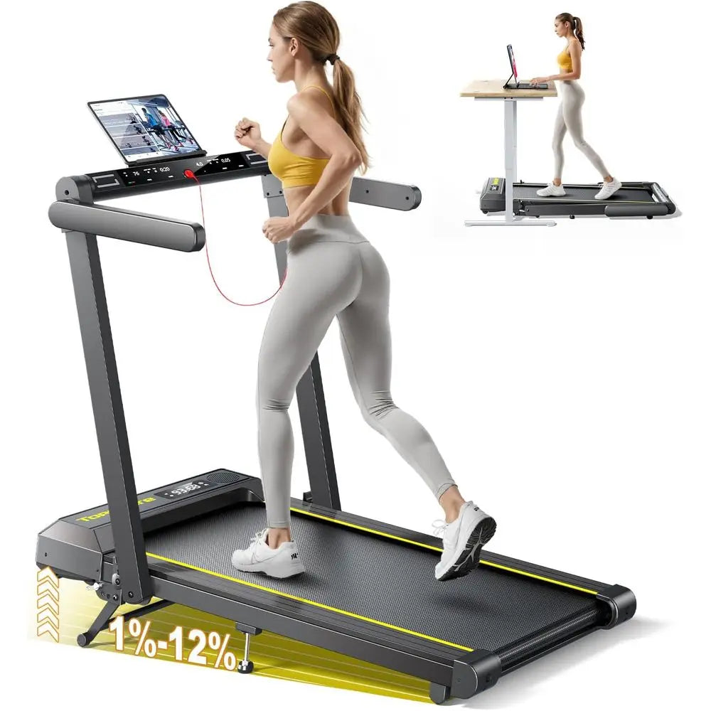 Portable Folding Treadmill with 12% Incline, Handle, and Bluetooth Speaker, 0.6-10MPH Speeds