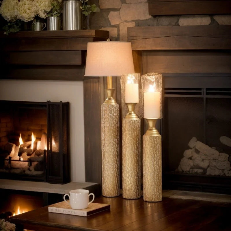 High Distress Gold Metal Decorative Vases 3-Piece Vine Patterned Home Decor Living Room Centerpieces 34\" 29\" 25\" Set USA