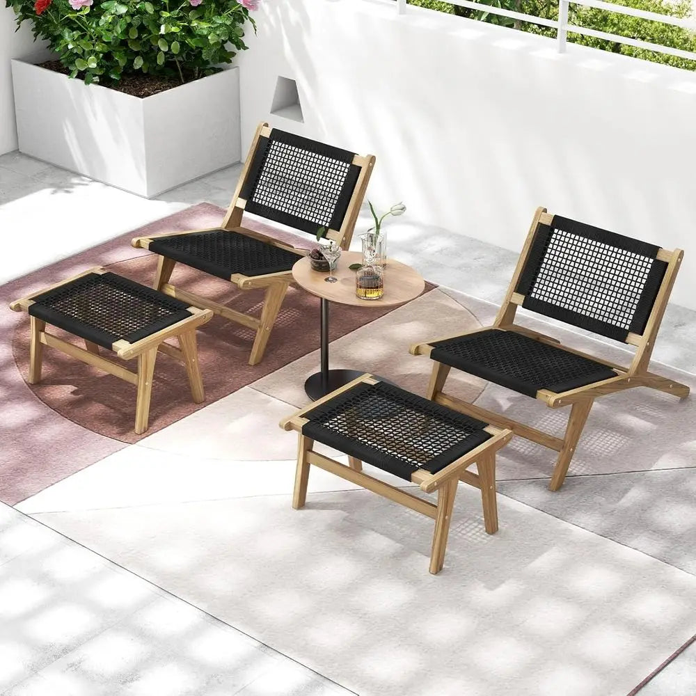 Century Accent Chair and Ottoman, Handwoven Cordage for Living, Outdoor, Home, or Office