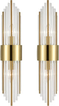 2-Light Modern Brushed Titanium Gold Wall Sconce with Clear Glass Crystal Luxury Wall Light Fixtures for Bedroom Living Room Bat