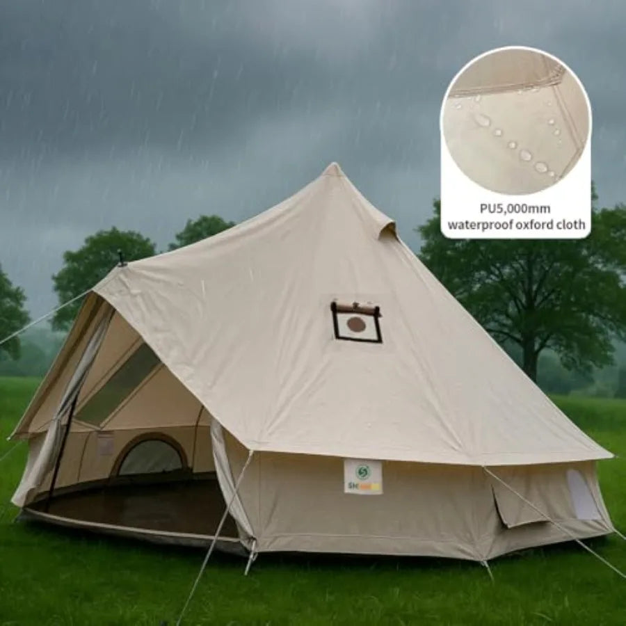 Bell Yurt Tent Waterproof Luxury 4 Season Hot Tent with Stove Jack/Air Conditioner Vents/2 Skylight for Family Outdoor Camping