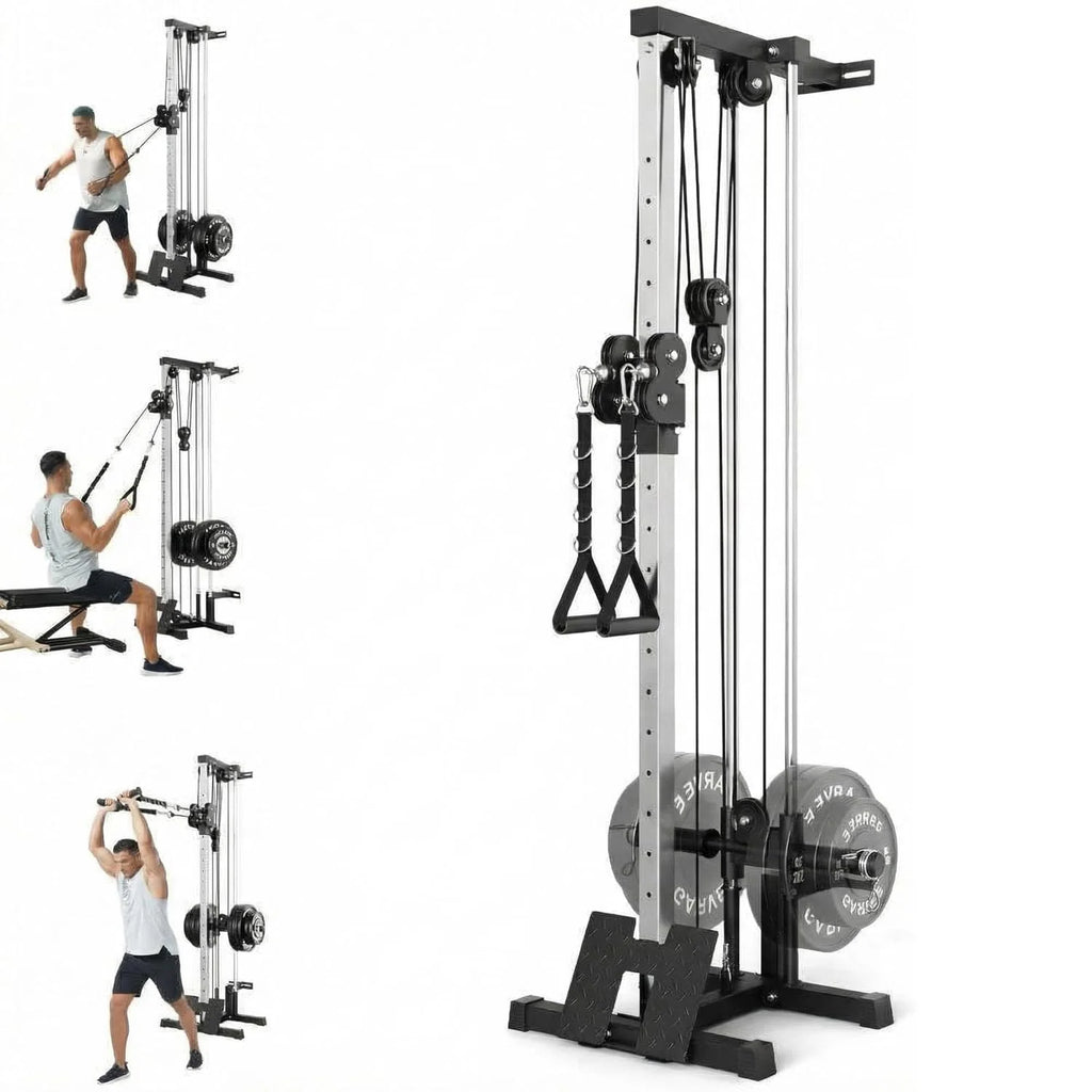 Wall Mount Cable Station, 18 Position Height Adjustable LAT Pulldown Machine with Dual Pulley System, Cable Crossover Machine