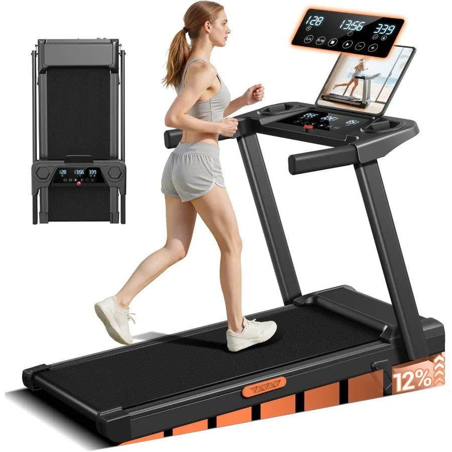 12 Incline Treadmill with Handle 3-in-1 Portable Treadmills for Home and Office Foldable Treadmills with 300 Lbs Weight Capacit