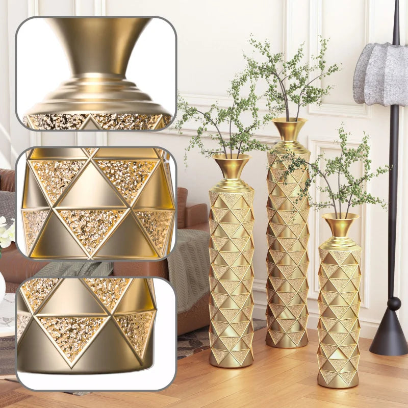 Metal Decorative Vase Set High Distress 3D Triangle Pattern Living Room Home Decor 33.5 Cm Aluminium Material Shipping From USA