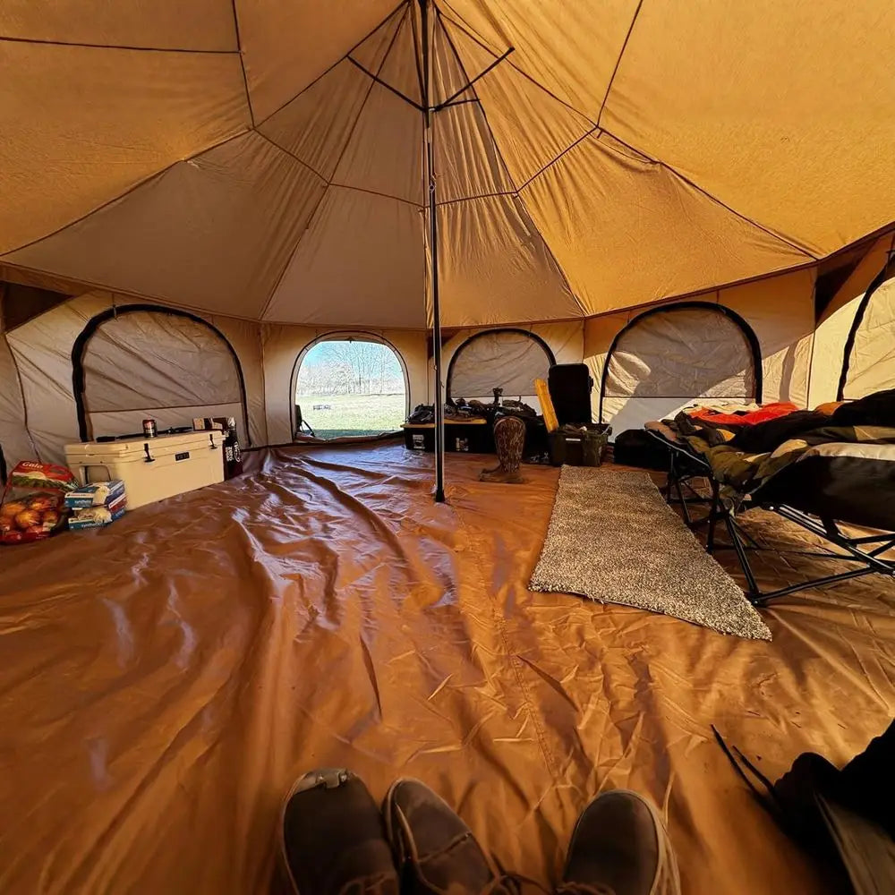 16.4ft Waterproof Canvas Tent with Stove Jack, Removable Floor, 8 Mesh Windows for 6-8 People