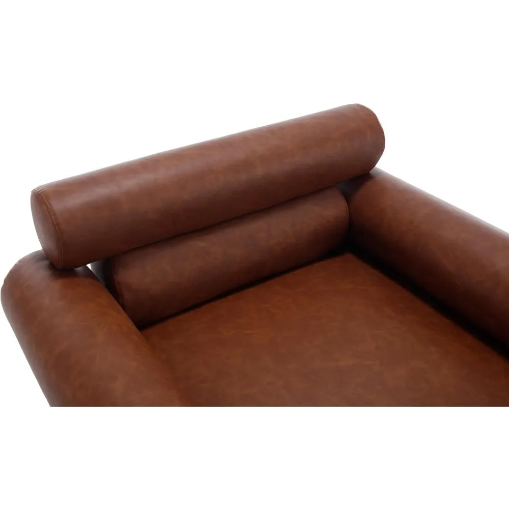 Leather Mid-Century Accent Chair Armchair, Soft Lounge Chair Upholstered Oversized Leisure Chair Single Sofa for Living