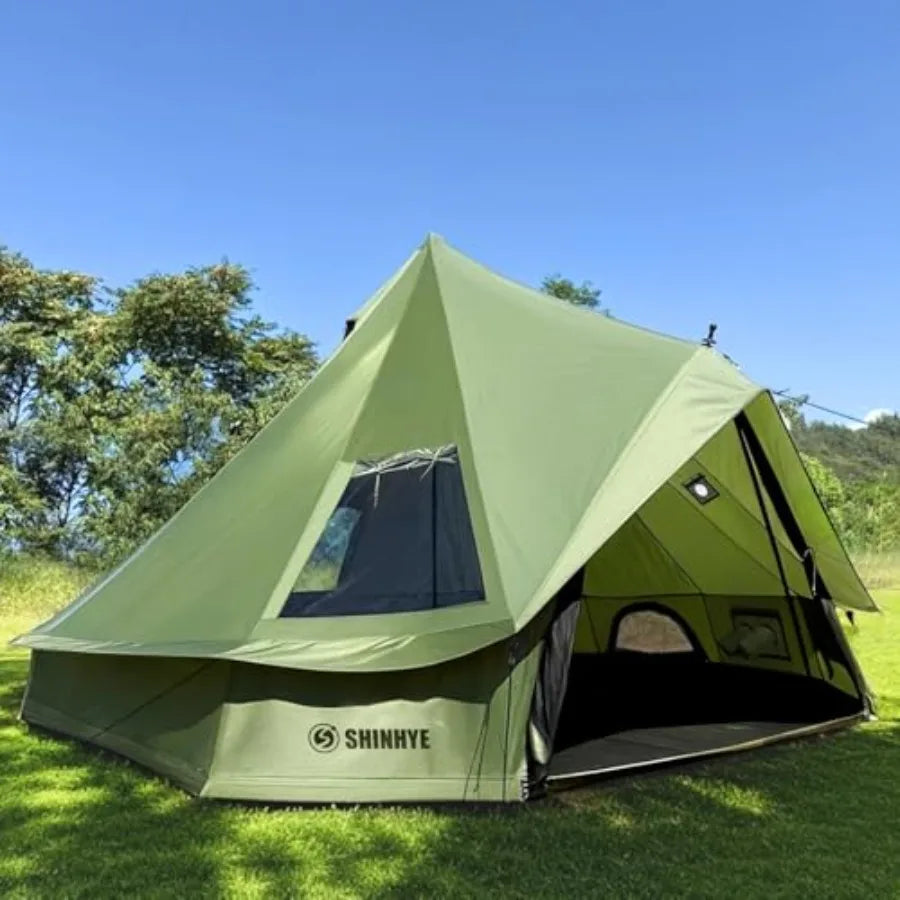 Bell Yurt Tent with Stove Jack Waterproof Luxury 4 Season Tent 420D Ox Cloth Green Glamping Tents for Family Outdoor Camping Hu